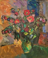 Nagy Előd (1942 - ) Virágcsendélet. festménye Eredeti Garanciával!