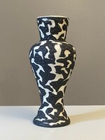 Black and white 35 cm retro ceramic vase marked with the king with plastic decoration