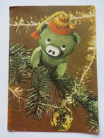 Régi mesefigurás karácsonyi képeslap - Mazsola - Bródy Vera bábterv