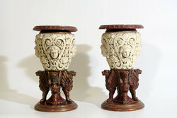 Pair of Art Nouveau vases by Johann Maresch 31cm | burgundy red and ivory vase winged lion