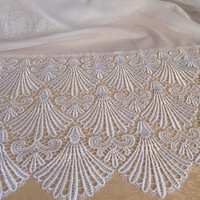 Pair of white curtains with lace at the bottom, 250 x 420 cm