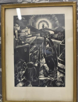 From HUF 1, Hanna Dallos woodcut with a religious theme in a glazed frame