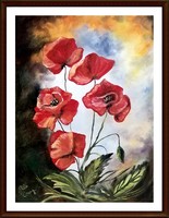 Poppies - contemporary painting (30 x 40, oil)