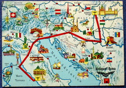 Malév Budapest-Rome - map postcard - cartography bp 1982