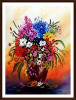 Colorful bouquet - contemporary painting (30 x 40, oil)