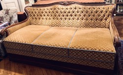 Neo-baroque bed-sofa with linen holder, 2 armchairs and 2 chairs, upholstery in impeccable condition.