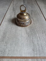 Érdekes régi domborműves egyházi ezüstözött csengő (5,7x5,7 cm)