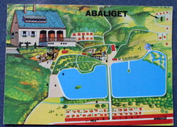 Abaliget map postcard - stalactite cave, tourist hostel, camping restaurant ...Carthographia bp 1988