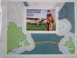 1977. Ivory Coast, Lindbergh flew across the ocean block -o- cto