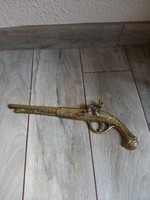 Pompás régi réz pisztoly falidísz I. (34x12,5 cm)