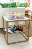 Minimalista bambusz vázas virágtartó, tároló / Kisebb tároló asztal