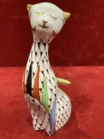 Hollóházi porcelán kislány cica garden
