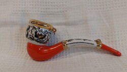 Vintage szovjet porcelán díszpipa / ukrán szuvenír pipa aranyozással