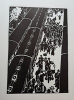 Frans maseriel (1889-1972): platform public, woodcut, paper, marked on the woodcut