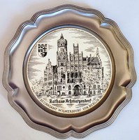 German pewter decorative plate with the image of the Berlin Town Hall