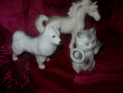 3 porcelán figura cica kutya és ló