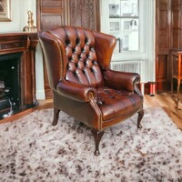 A730 Antik konyak színű chesterfield füles bőr fotel