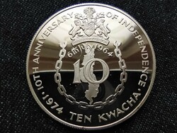 Malawi 10th Anniversary of Independence .925 Silver 10 kwacha 1974 pp (id61645)