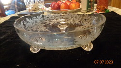 Art Nouveau, polished glass bowl, on three legs, 22 x 8 cm, beautiful!!