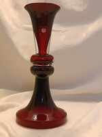 Vintage kézzel fújt üveg váza rubinvörös és átlátszó
