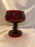 Vintage kézzel fújt üveg kehely rubinvörös és átlátszó