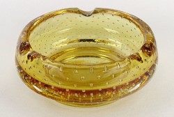 1O214 Borostyánsárga fújt művészi üveg hamutál 16.5 cm