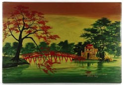1N916 old painted Vietnamese picture board picture 30 x 44 cm