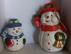 Cuki kerámia hóember páros karácsonyi dekoráció