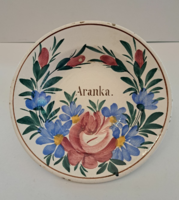 Folk Mayer Murány ceramic decorative plate with the inscription Aranka.