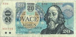 20 korun korona 1988 Szlováki bélyeggel Szlovákia 2.