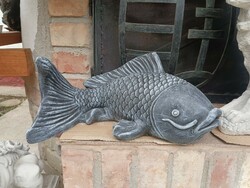 Nagy 40cm hal szobor Koi Ponty  Antracit szürke Feng Shui kerti tó hoz dísz Fagyálló műkő