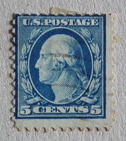 1917 USA blue 5 cent, stamped stamp george washington
