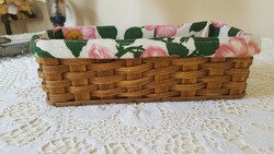 Square wicker basket with wild rose pattern lining