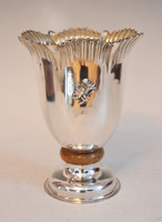 Silver vase - with plastic lilom decor on the edge, wooden decoration on the bottom