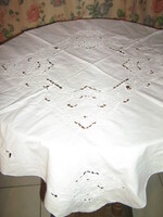 Beautiful vintage snow-white flower embroidered tablecloth for Igors