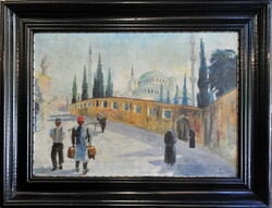 Unknown painter: Istanbul street scene, 1900 k.