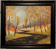 Black River - framed oil painting (35 x 41 cm)