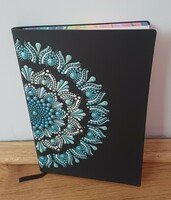 New! Diary notebook with turquoise white mandala decoration, hand painted size A5