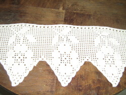 Beautiful antique hand crocheted white stained glass curtain or shelf strip