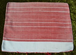 Old decorative cushion cover, red striped woven pattern 54 x 42 cm