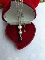 3 colored real pearls with 925 silver pendant chain