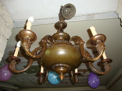 Old 6-arm copper or bronze chandelier 150x80 cm