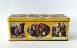 Beautiful old English plate, tin box with scenes of life from the beginning of the century