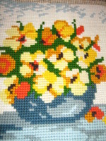Beautiful antique vintage cross-stitch stitched floral pillow base or image