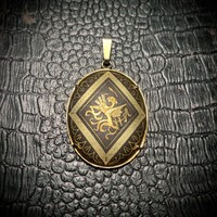 24 karát aranyozott Damascene medál, vintage damaszkén nyaklánc medál, Toledó spanyol ékszer, nyakék