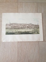 Buda skyline - Tuka László colored etching (49.5-24.5 Cm)