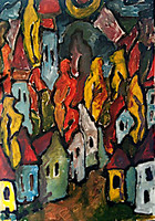 Cs. Németh Miklós: Házak a lemenő nap fényében 70x100 cm