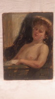 Borszéky Frigyes régi olaj-karton festmény , hölgy a kádban