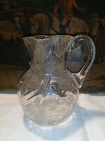 Antique Hand-Blown Glass Pitcher / Jug with Flower Pattern - 11.5 cm