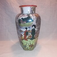 Antik cseh Victoria gésás porcelán váza keleti stílusban, 29,5 cm